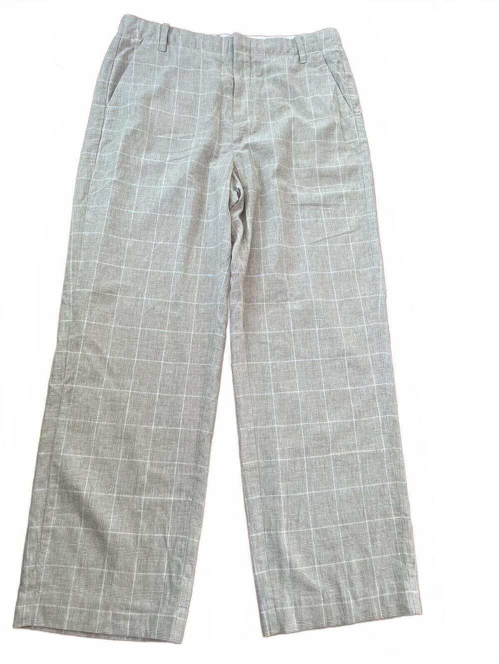 Madewell Mid-Rise Straight Pants Tan Plaid Linen Blend Size 12